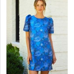 Abbey Glass Marty Floral Print Jacquard Round Neck Short Sleeve Shift Mini Dress